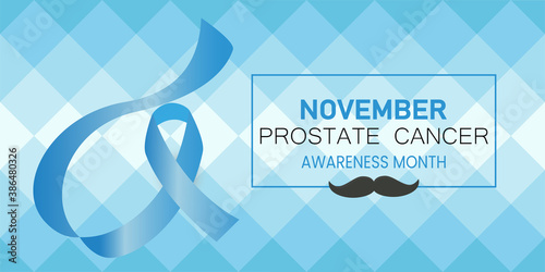 November Prostate Cancer awareness month concept vector. Blue Ribbon on geometric background. Frame border with text.