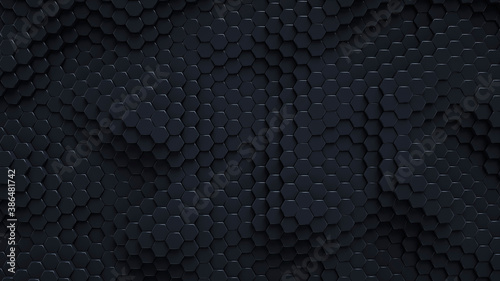 Obraz na plátně Dark abstract hexagons background. 3D render.