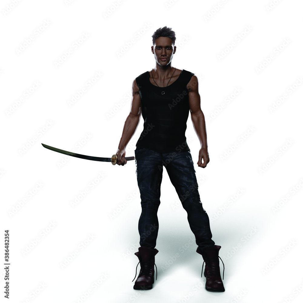 Black Man with Katana Sword (Transparent with Shadows) Black Man with Katana Sword (Transparent with Shadows)
