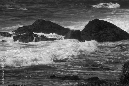 Ocean waves meeting a rocky shore