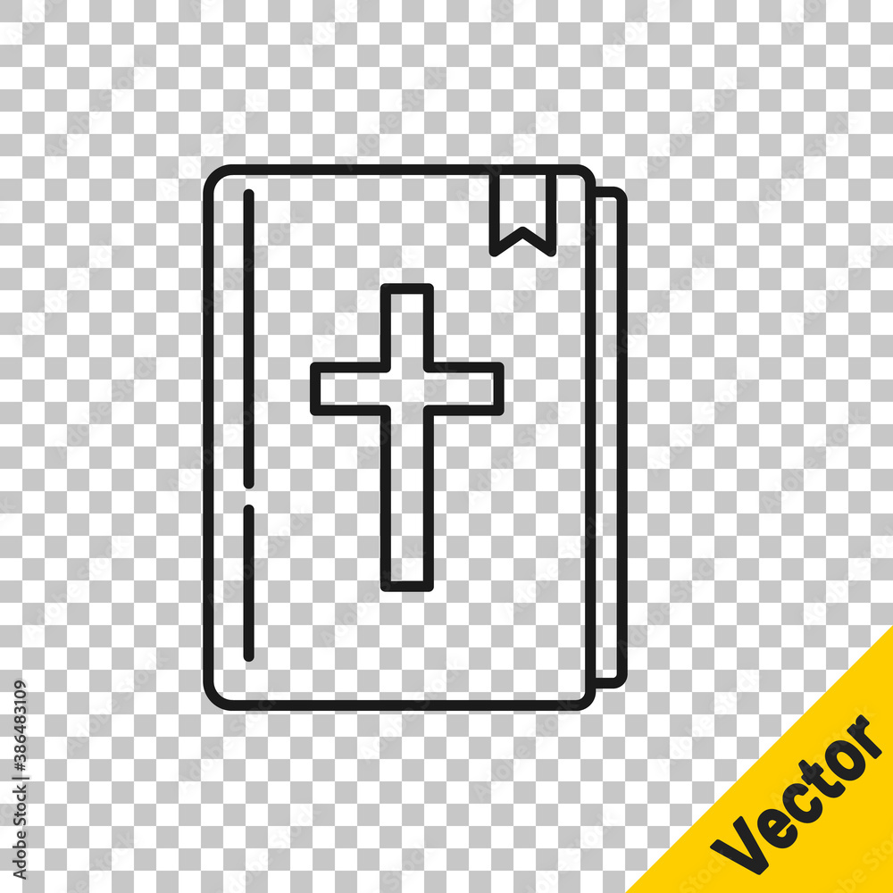 Obraz premium Black line Holy bible book icon isolated on transparent background. Vector.