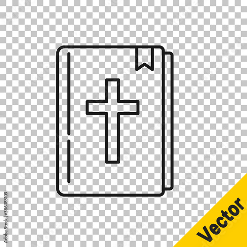 Black line Holy bible book icon isolated on transparent background. Vector.