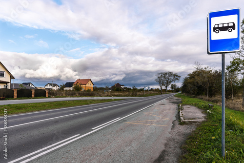 View to Country Road with Bus Stop