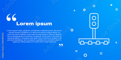 White line Train traffic light icon isolated on blue background. Traffic lights for the railway to regulate the movement of trains. Vector.