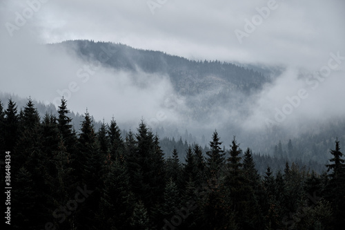 Cloudy landscape in the Carpathian mountains. © badahos