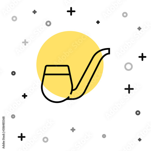 Black line Smoking pipe with smoke icon isolated on white background. Tobacco pipe. Random dynamic shapes. Vector.
