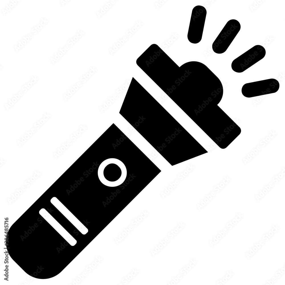 Light rays coming out of a handheld light with a button on it for on and off, an icon for camping torch
Light rays coming out of a handheld light with a button on it for on and off, an icon for camping torch