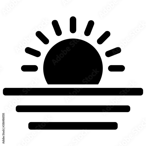  Sun behind the water waves denoting sunrise or sunset icon 