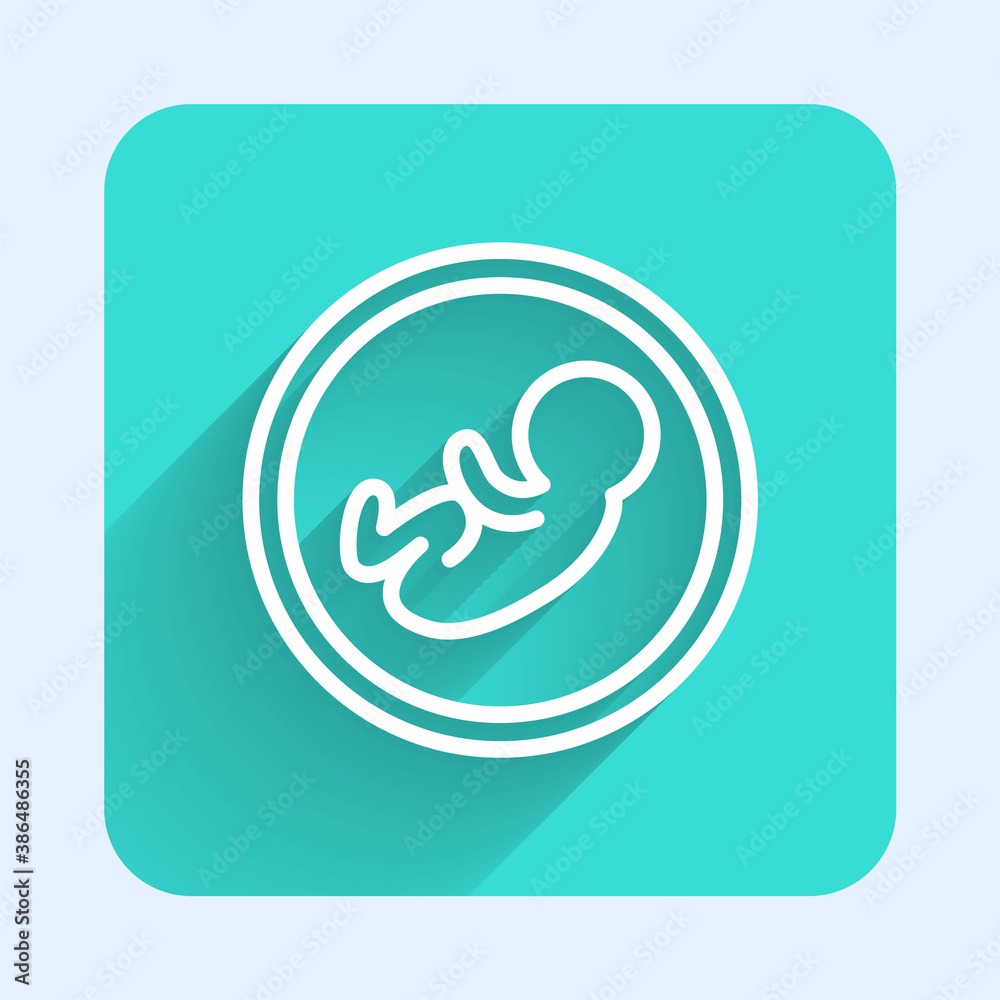 White line Baby icon isolated with long shadow. Green square button. Vector. White line Baby icon isolated with long shadow. Green square button. Vector.