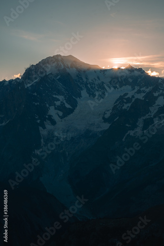 Sunset on Monte Bianco Italian Alps Aosta Valley vertical