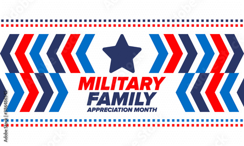 National Military Family Month in United States. Celebrate annual in November. Thank you for military family. Patriotic american elements. Poster, card, banner, background. Vector illustration