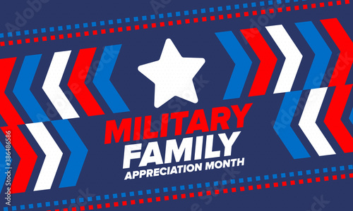 National Military Family Month in United States. Celebrate annual in November. Thank you for military family. Patriotic american elements. Poster, card, banner, background. Vector illustration