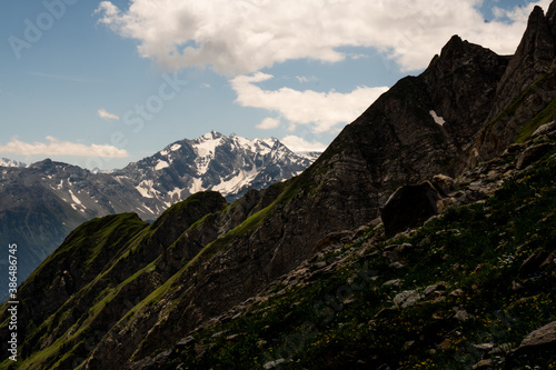 Landscape in Aosta Valley with glacier and normal mountains 