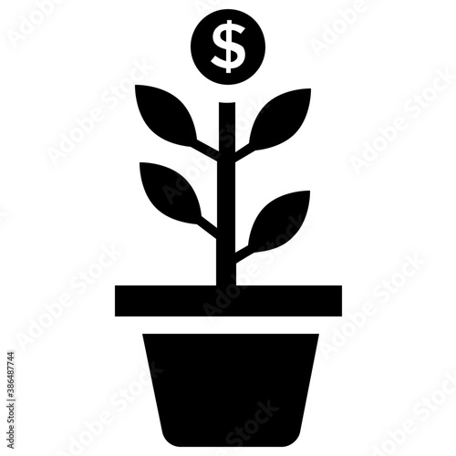  A pot having growing plant fresh leaves with the dollar on top representing  finance growth process  