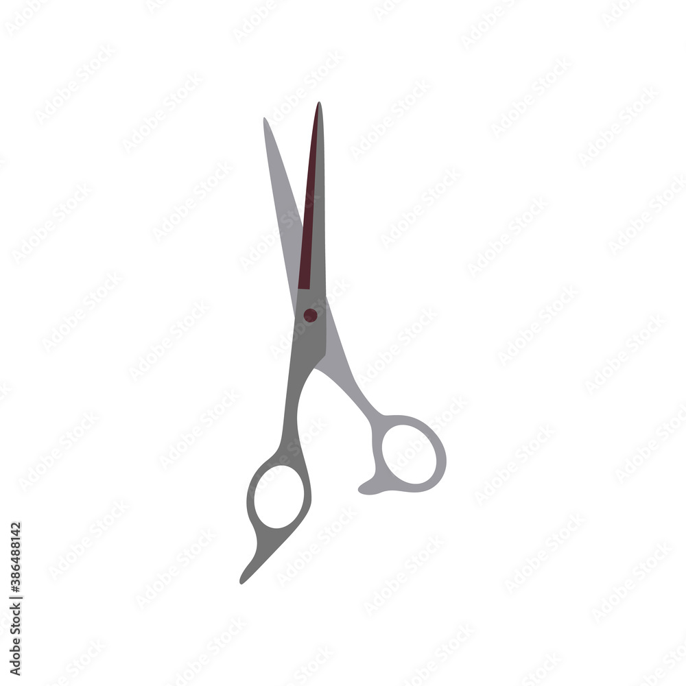 Cartoon icon of silver metal scissors flat vector illustration isolated.