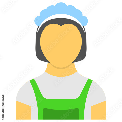 
Lady avatar wearing uniform of a maid making housekeeping notion 
