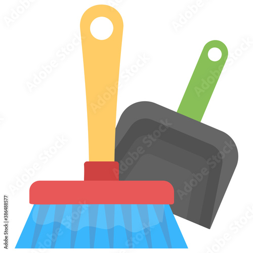 
Brush and tray together notioning icon for floor cleaning 
