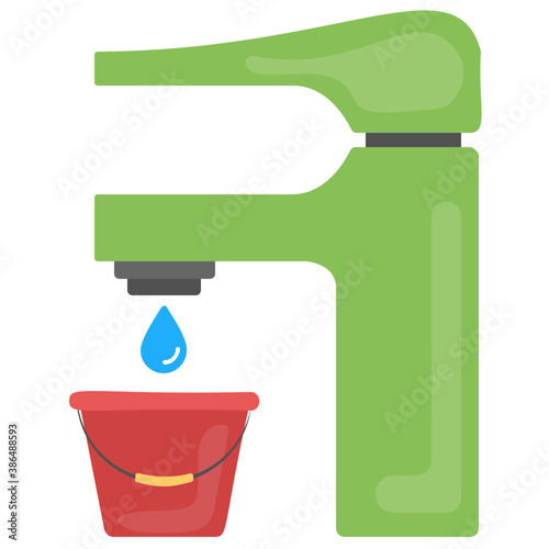 
Bucket kept under water tap to bring concept for water filling icon 
