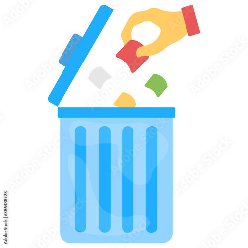 
Hand throwing trash in to a bucket denoting disposing trash icon 
