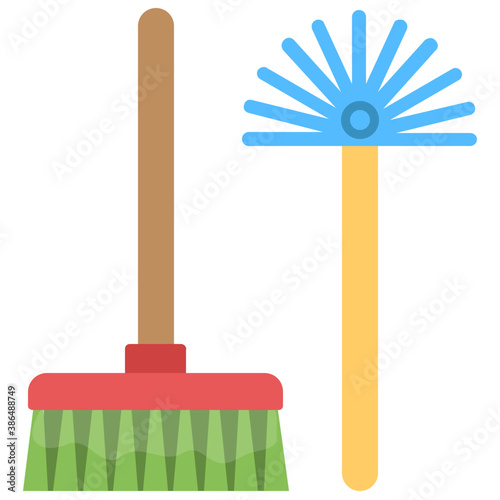
Brush and tray together notioning icon for floor cleaning 
