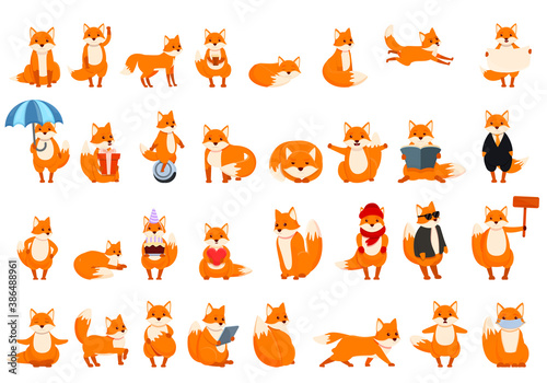 Fox icons set. Cartoon set of fox vector icons for web design