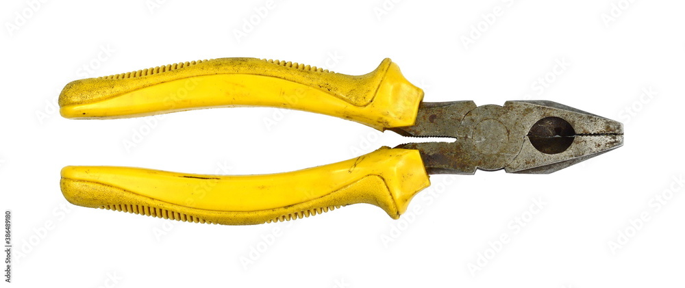 Obraz premium Old rusty pliers on white background.