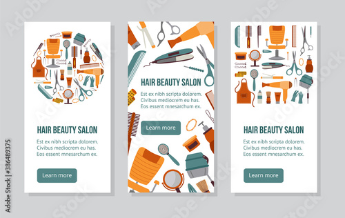 Vector illustration with set of cards advertising hairdressing services