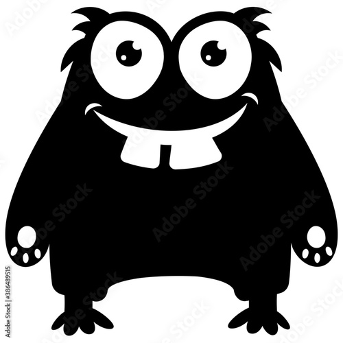 
A cartoon creature with fearful face and gestures having big horrible yes, creepy cartoon character monster 

