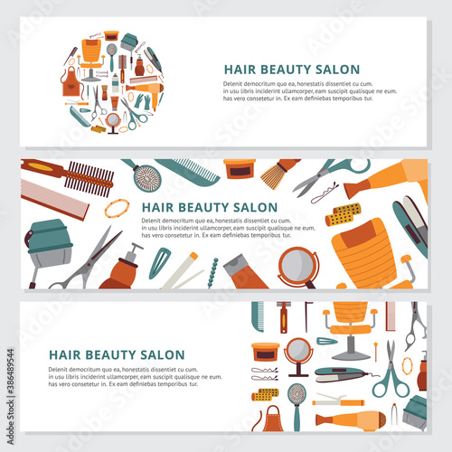 Banners for a beauty salon with hairdressing services a flat vector illustrations