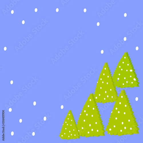  hand drawn illustration for christmass or new year with cute pine trees and snowflakes on blue background,template for cover design,postcard,greeting card with free space for text