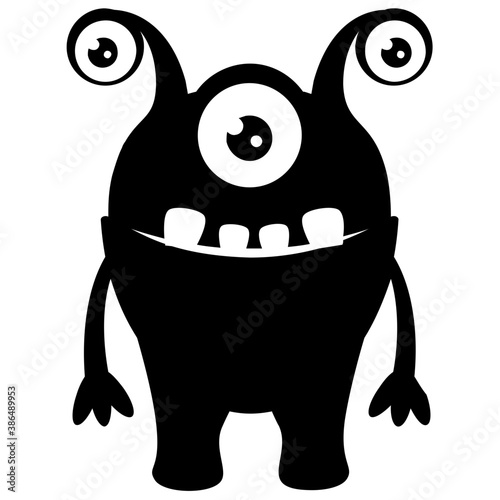 
A cartoon creature with fearful face and gestures having big horrible yes, creepy cartoon character monster 
