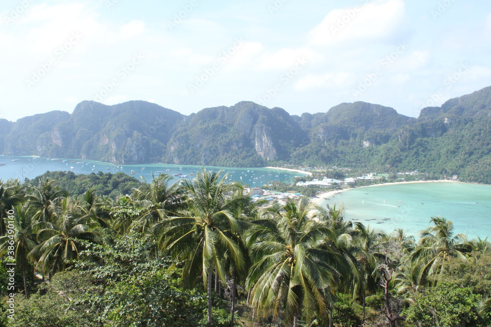 beatiful view of paradise island koh phi phi in thailand under cloudy sky in Rainy season beatiful view of paradise island koh phi phi in thailand under cloudy sky in Rainy season