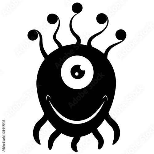 
A cartoon creature with fearful face and gestures having big horrible yes, creepy cartoon character monster 

