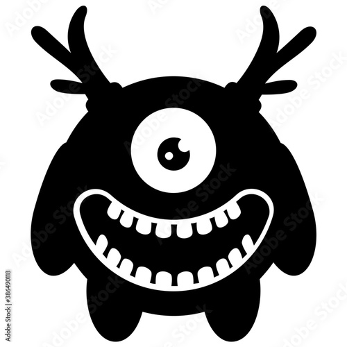 
zombie monster and big screaming mouth, argus panoptes flat icon 

