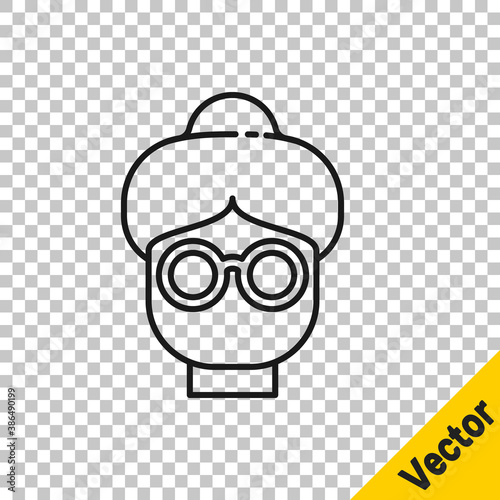 Black line Grandmother icon isolated on transparent background. Vector.