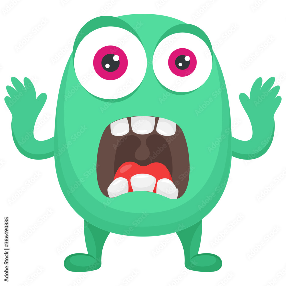 Fototapeta premium zombie monster and big screaming mouth, argus panoptes flat icon 