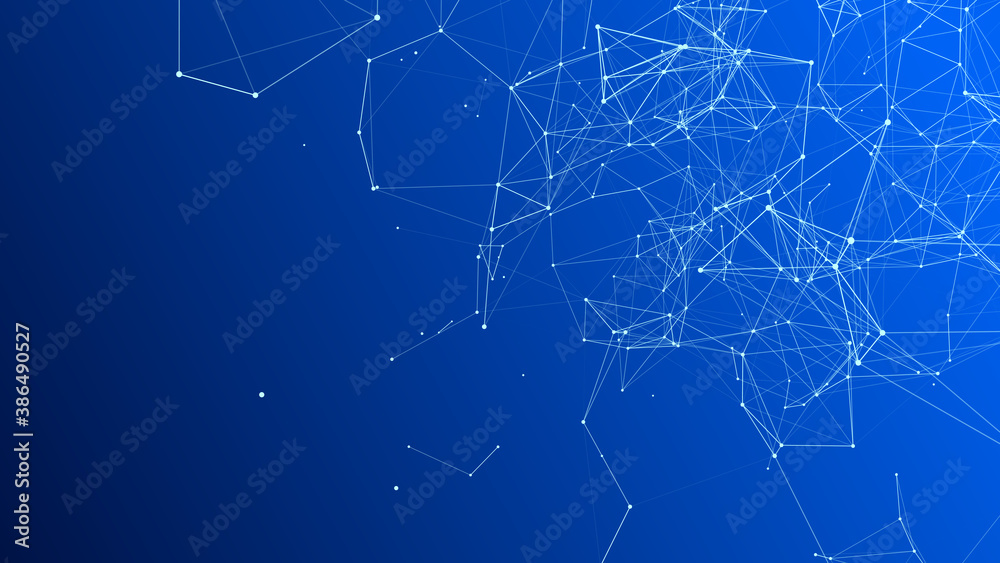 Abstract background with moving dots and lines. Network connection structure. Vector futuristic illustration. Digital technology design.