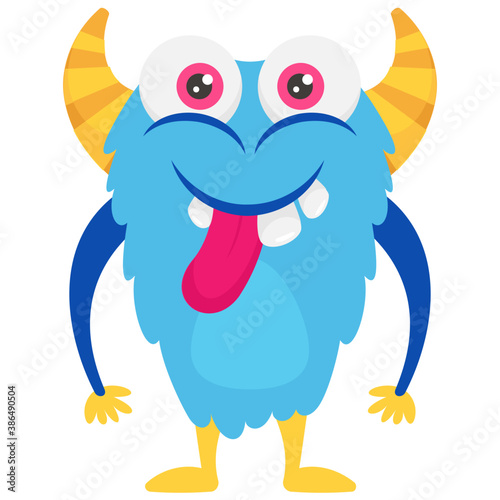
A cartoon creature with fearful face and gestures having big horrible yes, creepy cartoon character monster 
