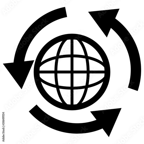 
Globe surrounded by three arrows donating meaning to environmental recycling icon
