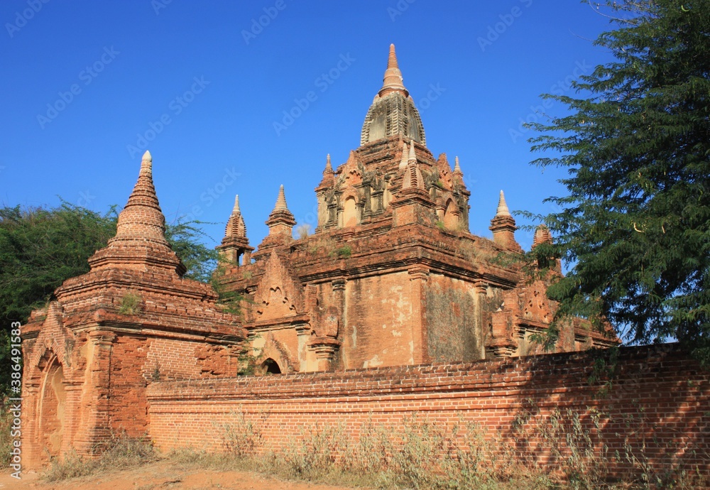 Ruins of temple with a brick wall at Bagan, Myanmar