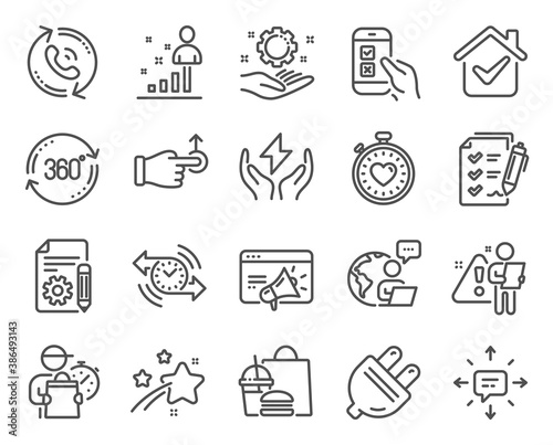 Technology icons set. Included icon as Heartbeat timer, Drag drop, Seo marketing signs. Sms, Call center, Timer symbols. Survey checklist, Mobile survey, Documentation. Employee hand. Vector