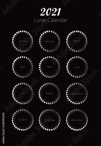 2021 moon phases calendar vector on dark grey