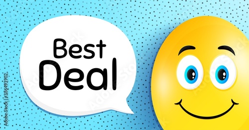Best deal. Easter egg with smile face. Special offer Sale sign. Advertising Discounts symbol. Easter smile character. Best deal speech bubble. Yellow egg background. Vector