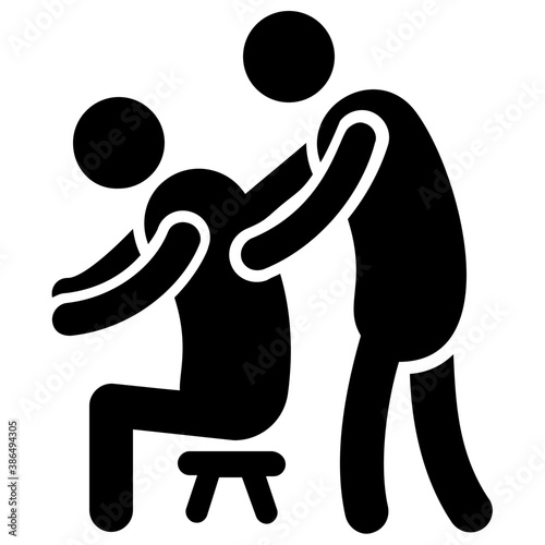 
Human avatar pointing towards the person laying in front, denoting body massage icon 
