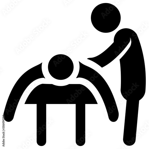 
Human avatar pointing towards the person laying in front, denoting body massage icon 
