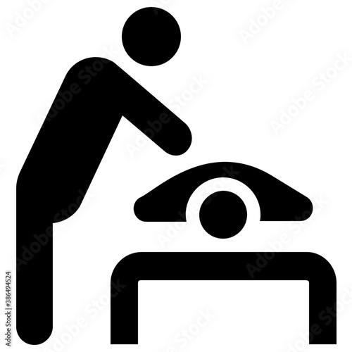 
Human avatar pointing towards the person laying in front, denoting body massage icon 
