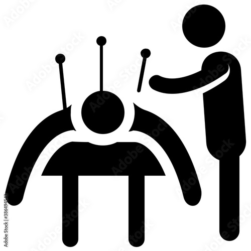
Human avatar pointing towards the person laying in front, denoting body massage icon 
