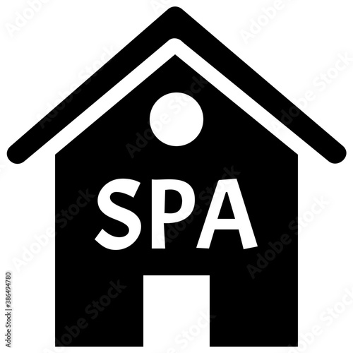 
Hut building with S P A written on it, this is spa exterior 

