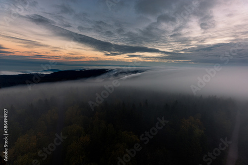Moving clouds and autumn fog over the Black Forest