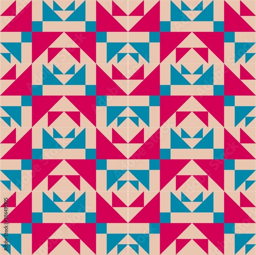 Barn quilt pattern, Amish Patchwork design, Abstract geometric tiled trail Vector illustration